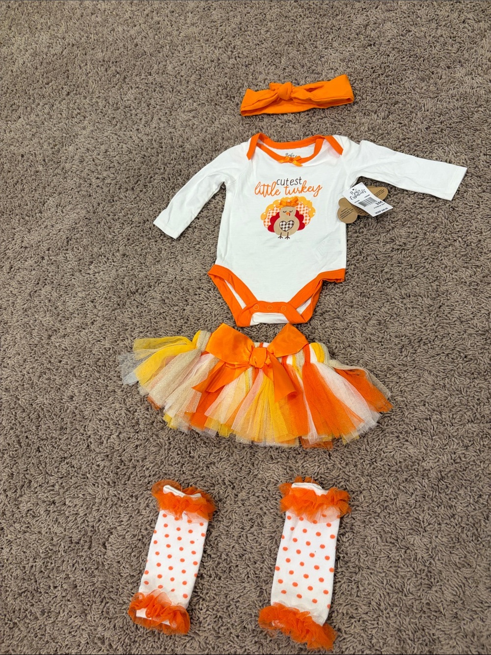 Baby Essentials Orange & White Turkey Tutu Outfit